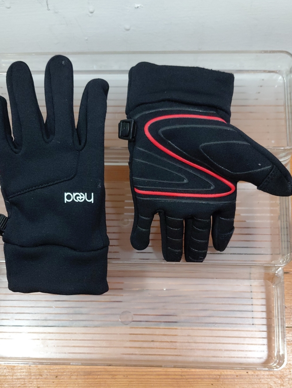 Youth Head Black Gloves with Red Trim
